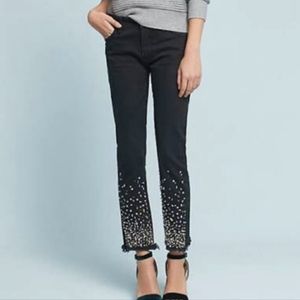 Anthro Pilcro and the Letterpress black embellished skinny straight 27